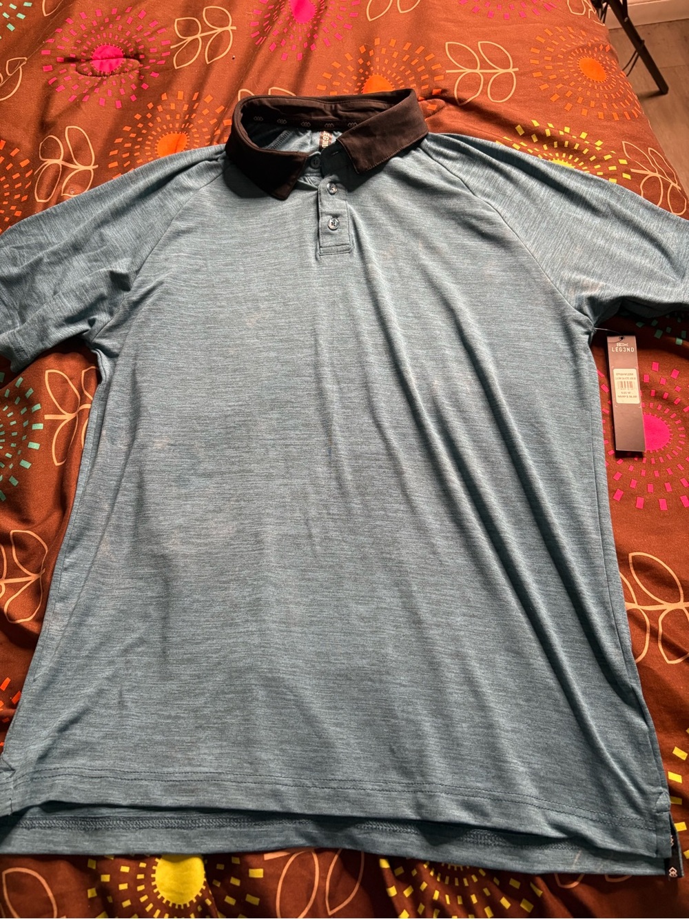 Men's Performance Heathered Blue Polo with Dark Contrast Collar
